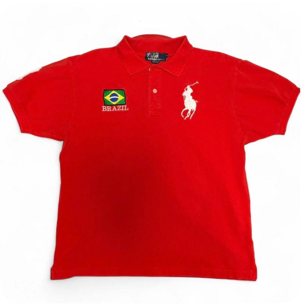 Polo By Ralph Lauren Brazil 3 Big Pony Polo Shirt Red Large